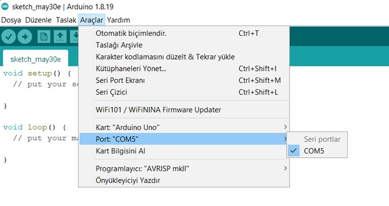 Arduino ide kurulumu - port tanımlama
