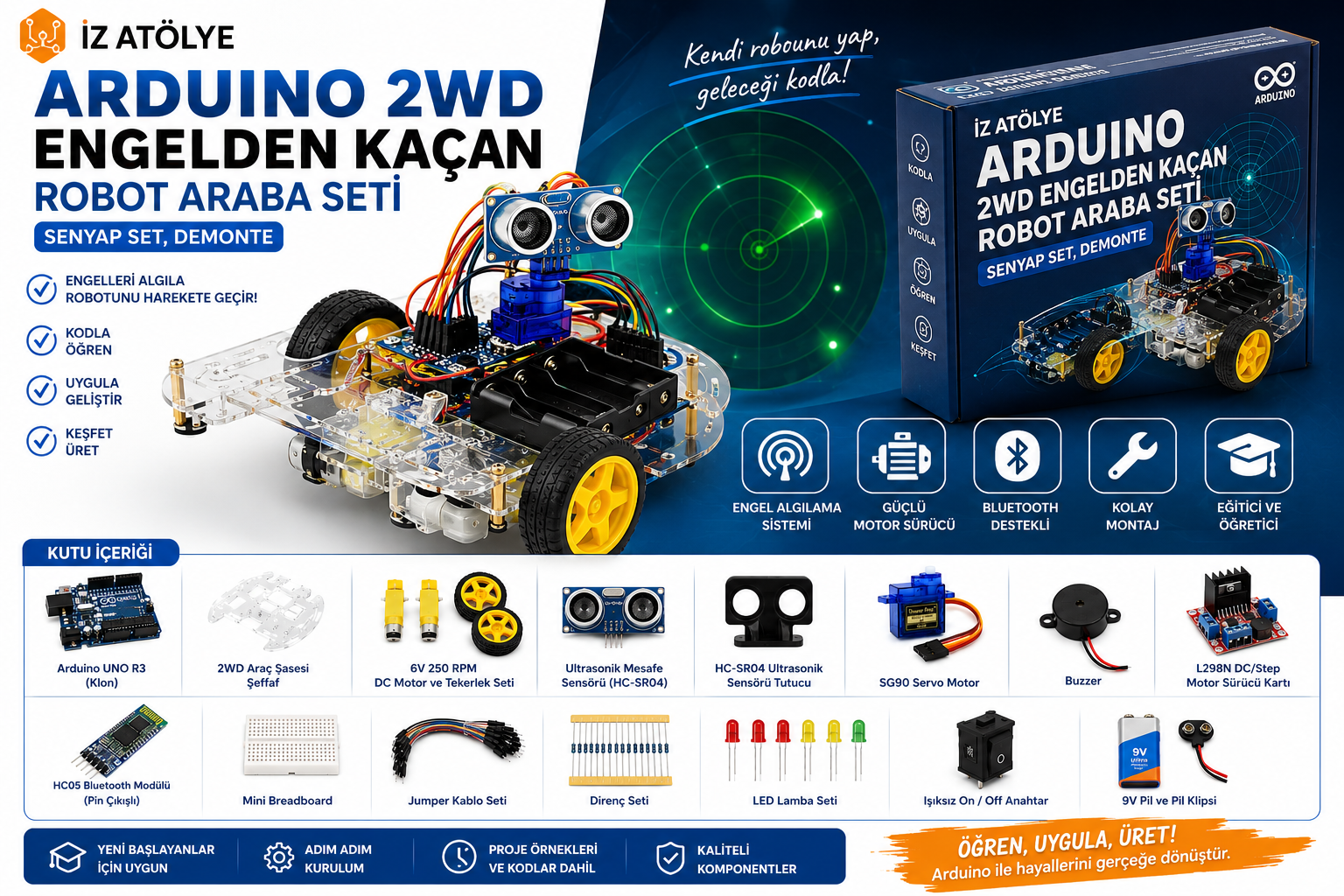Arduino 2Wd Engelden Kaçan Robot Araba Seti Genel Arduino 2wd engelden kaçan robot araba seti genel