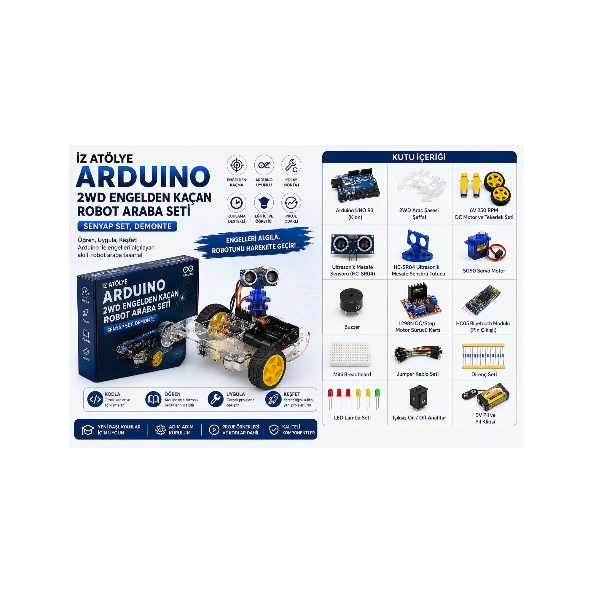Arduino 2Wd Engelden Kaçan Robot Araba Seti Kopya Arduino 2wd engelden kaçan robot araba seti