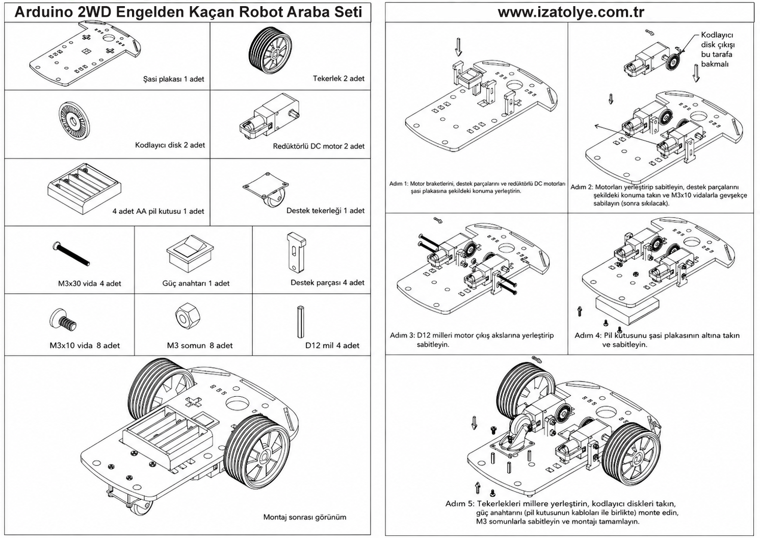 Arduino 2wd engelden kaçan robot araba seti montaj ve devre şeması