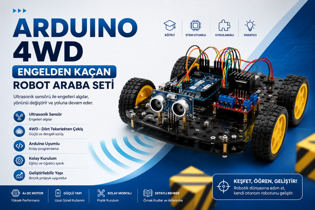 Arduino 4WD Engelden Kaçan Robot Araba Seti Montaj ve Devre Şeması