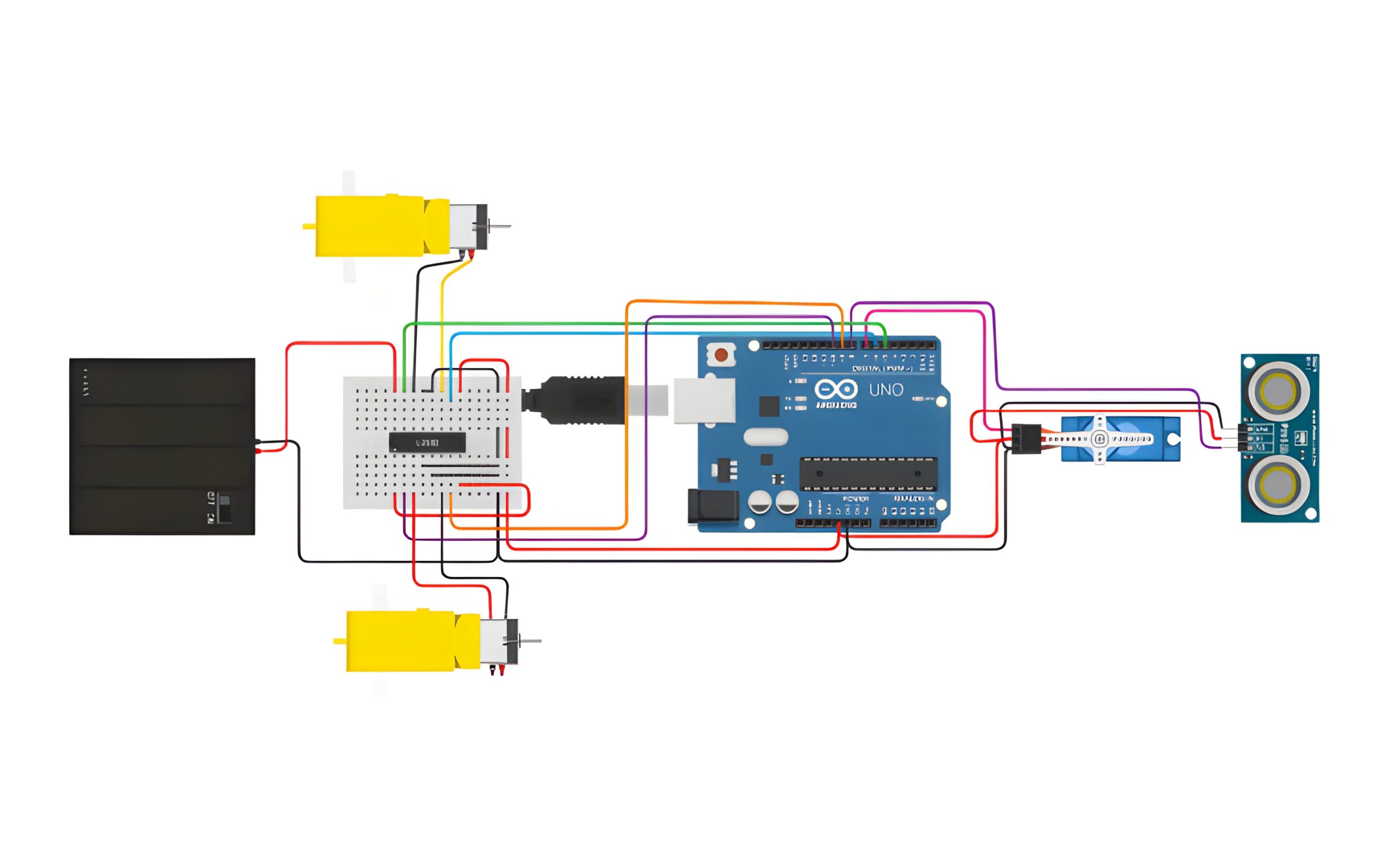 Arduino 2wd engelden kaçan robot araba seti montaj ve devre şeması